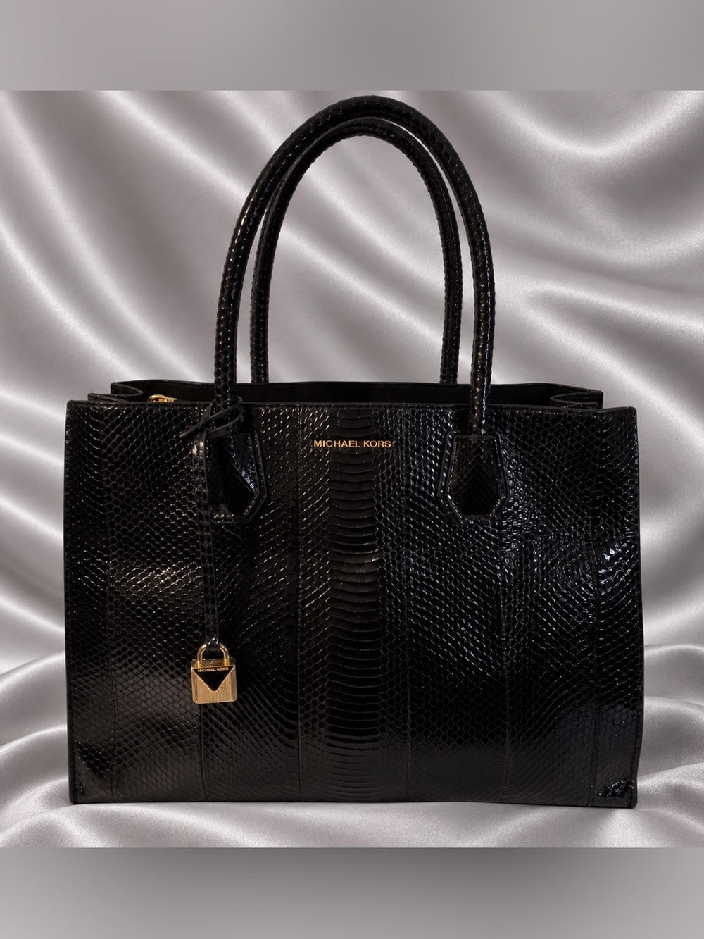 Michael Kors Mercer Medium Tote Black Snake Embossed Leather